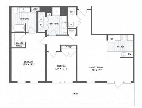 Floor plan for 2 beds, 2 baths, 1062 sqft